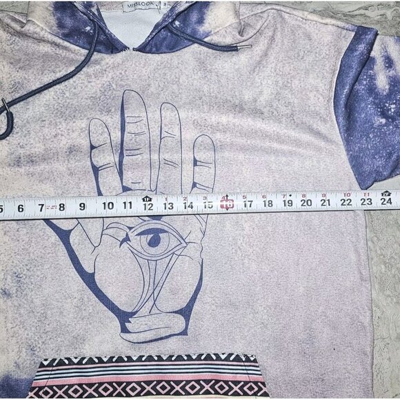 MissLook Mens Pullover Hoodie MEDIUM 3rd Eye Awaken All Over Print Space PURPLE - Picture 7 of 9